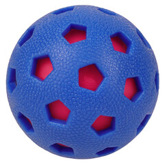 Blue red rubber ball with holes isolated on white background
