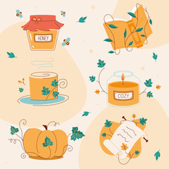 Autumn set. Autumn vector items. Vector templates for flyer, card, poster and other use. 