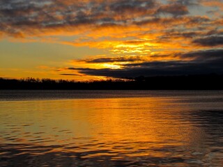 Sunrise on cloudy morning, at lake Simcoe, Ontario, Canada