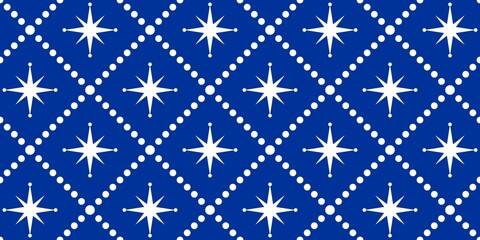 Christmas seamless pattern with stars. Blue background. Vintage template for fabric or wrapping. Textile design. Stylish background for cards. Seamless pastel pattern. Christmas ornament.