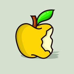 Yellow apple isolated vector illustration with shadow on gray background. can use for food menu, vegetarian and diet element design