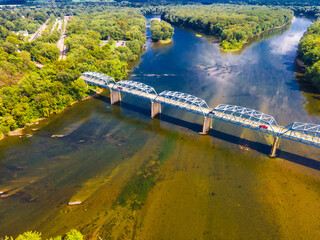 Point of Rocks Bridge and the Potomac River, between Maryland and Virginia USA. Top of view