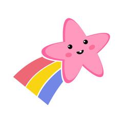 Happy rainbow star vector illustration. Cute weather doodle character