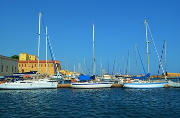 boats in the harbor of Chania, Greece 
