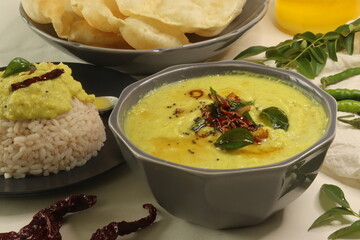 Parippu curry, The first course of Kerala Sadya. Boiled moong dal cooked with coconut, green...