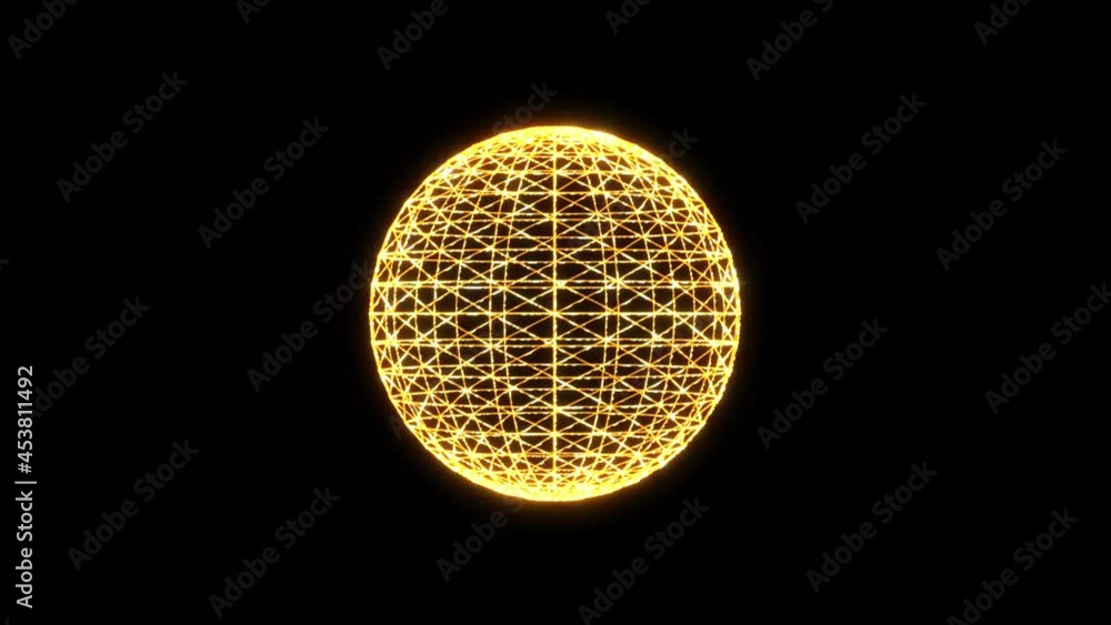 Aufkleber abstract glow glold mesh sphere rotation looping motion isolated. 4k 3d rendering seamless loop digi