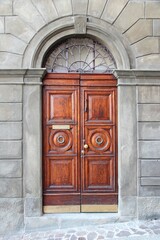 Carved wooden door in Italy