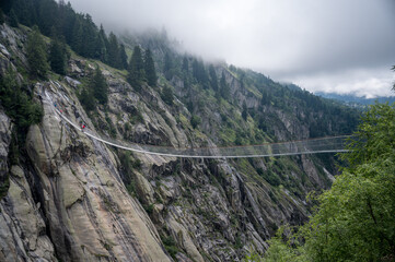 impressive Aspi-Titter suspension bridge between Bellwald and Fiesch in Valais