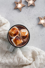 Fototapeta na wymiar Smores hot chocolate with roasted marshmallow and graham cracker
