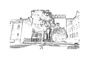 Building view with landmark of Hasselt is the 
city in Belgium. Hand drawn sketch illustration in vector.
