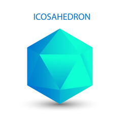 Illustration of a blue icosahedron on a white background with a gradient for game, icon, packagingdesign, logo, mobile, ui, web. Platonic solid. Minimalist style.