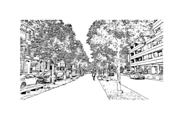 Fototapeta premium Building view with landmark of Hasselt is the city in Belgium. Hand drawn sketch illustration in vector.
