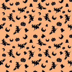 Fototapeta na wymiar pattern with halloween symbols on orange background