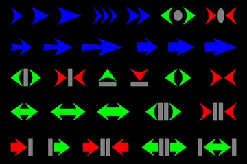 Set of colored arrows on a dark background.