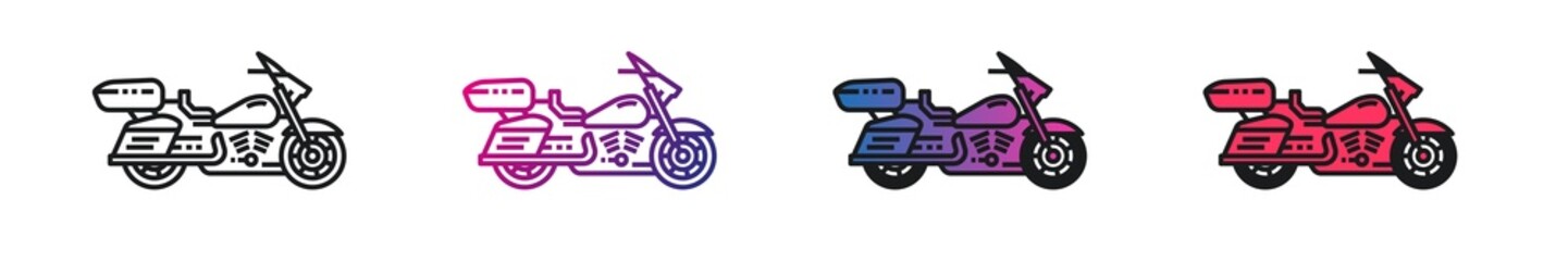 Set of Motorcycle vector outline style black, gradient linear icons isolated