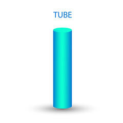 Blue tube with gradients and shadow for game, icon, package design, logo, mobile, ui, web, education. 3D elongated cylinder on a white background. Geometric figures for your design.