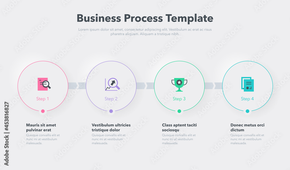 Poster Simple business process template with four steps. Easy to use for your website or presentation.