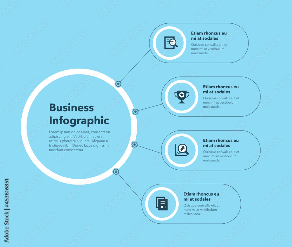 Aufkleber Simple concept for business diagram with four steps and place for your description - blue version. Flat infographic design template for website or presentation.