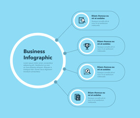 Simple concept for business diagram with four steps and place for your description - blue version. Flat infographic design template for website or presentation.