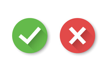 Set of check mark and cross icons with long shadow