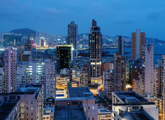 Fototapeta na wymiar Night scenery of downtown district of Hong Kong city