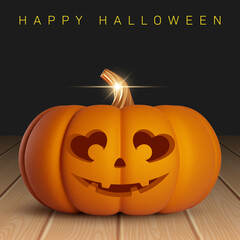 Happy Halloween greeting card or party invitation template with 3d pumpkins. Vector illustration