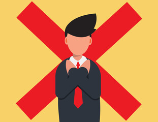 Businessman crossed arms. negative symbol. Stop symbol Rejection sign