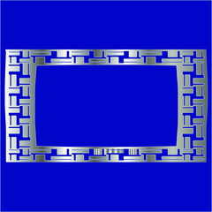 silver frame for design template. Elegant element for design in Eastern style, place for text.on a blue background. Lace vector illustration for invitations and greeting cards.