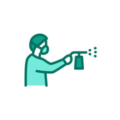 Man hold antiseptic product color line icon. Isolated vector element.