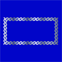 silver frame for design template. Elegant element for design in Eastern style, place for text.on a blue background. Lace vector illustration for invitations and greeting cards.