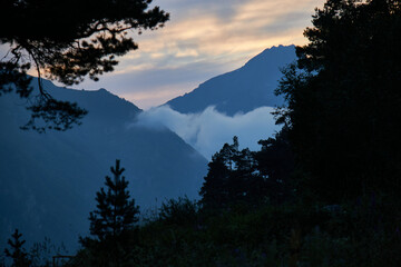 sunset over the mountains Elbrus