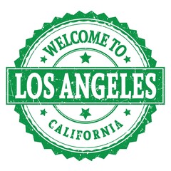 WELCOME TO LOS ANGELES - CALIFORNIA, words written on green stamp