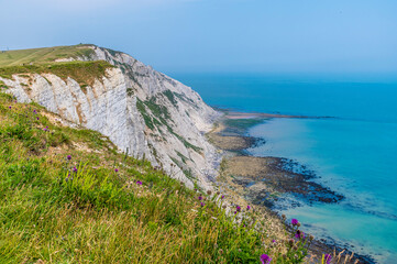 A view along the cliffs at Beachy Head, Sussex, UK in early summer