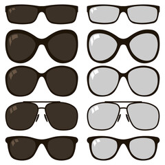 Sunglasses and glasses vector cartoon set isolated on a white background.