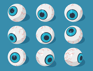 Cartoon eyes for Halloween vector set isolated on background.