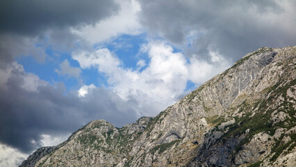 mountain rock on the cloudy sky, Kotor, Montenegro