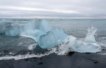 Blocks of glacial ice washed ashore at Diamond Beach, Iceland