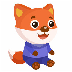 Vector little cartoon red fox