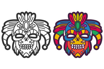 Aztec warrior mask vector cartoon illustration isolated on a white background.