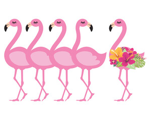 Naklejka premium Summer Cute Happy Floral Flamingo 