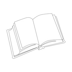 Opened book thin line. Handmade vector drawing isolated on white background.