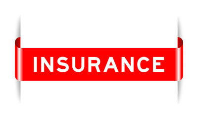Red color inserted label banner with word insurance on white background