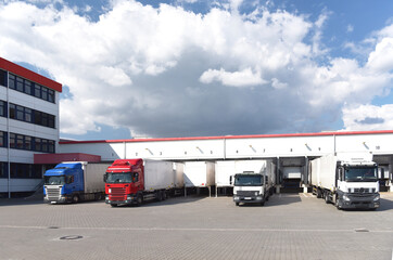 trucks for loading at the depot of a forwarding agency - transport of goods on the road 