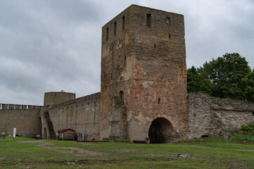 Fototapeta na wymiar Nabatnaya tower of Ivangorod Fortress. The fortress was built in 1492. Ivangorod, Russia