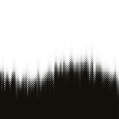 Black halftone gradient dotted background.