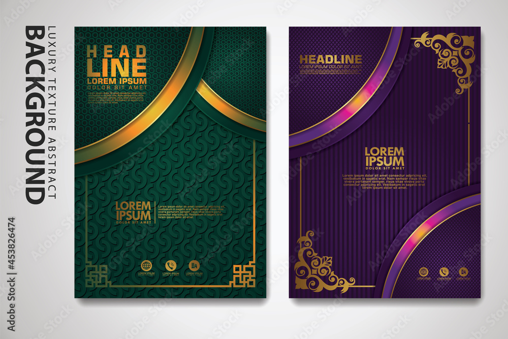 Poster vector set of cover design template with luxurious color, shine effect and elegance frame on texture