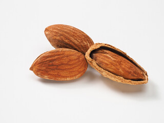 アーモンドの実　白背景で