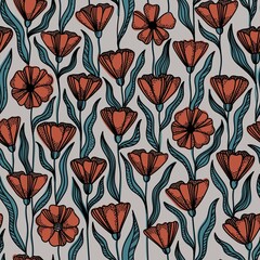 Fototapeta na wymiar Red flowers pattern