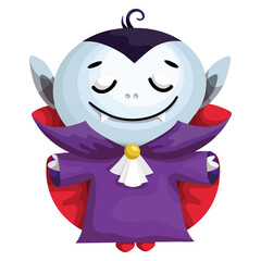Cute character in vampire costume, Count Dracula for Halloween. Cartoon vector graphics.
