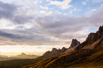 Sunset in Dolomites mountains, Alps, northern Italy